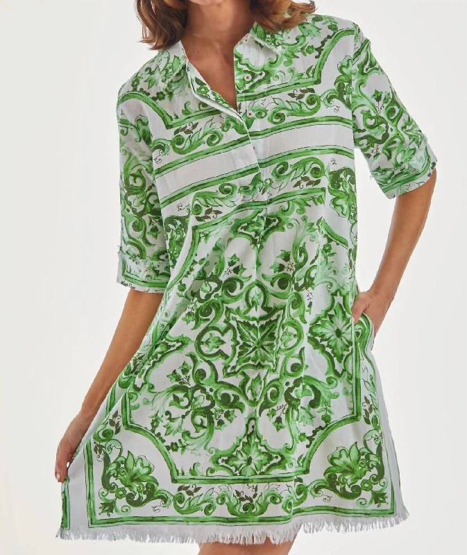 Hurry In Chatham Dress In Green White Tile