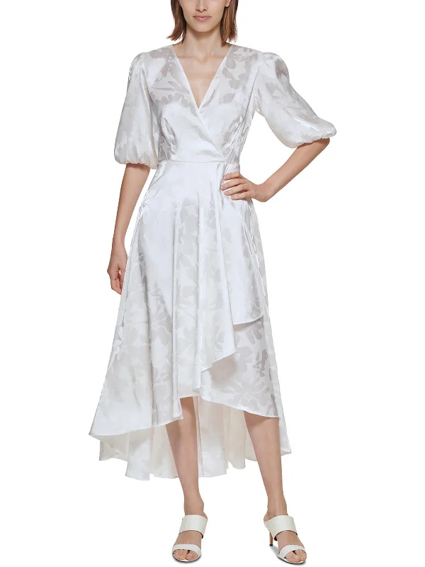 Act Now Petites Womens Satin Floral Midi Dress