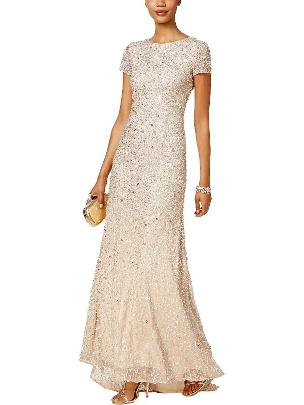 Overstock Petites Womens Sequined Cap Sleeve Evening Dress