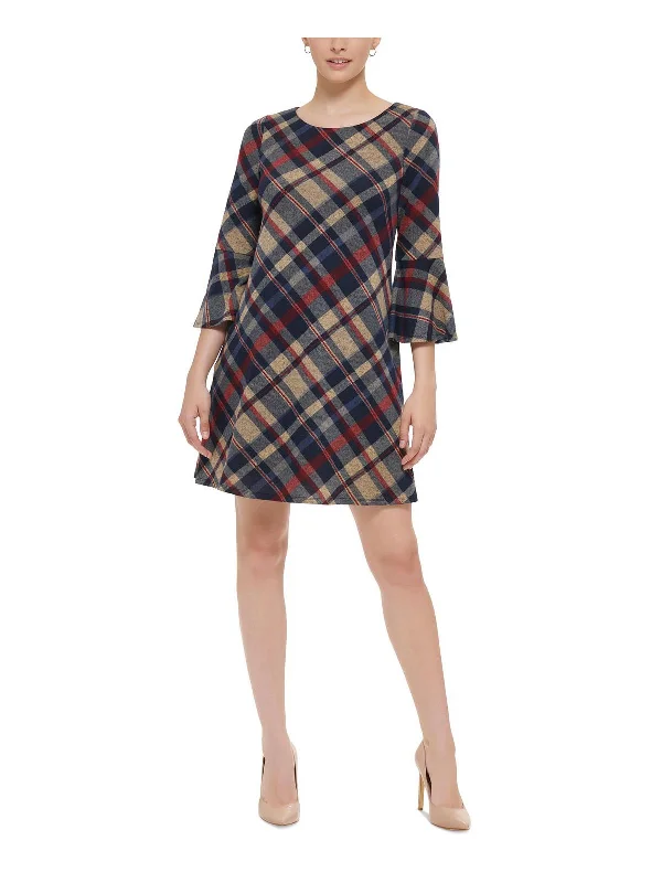 Extra Savings Womens Plaid Mini Shift Dress