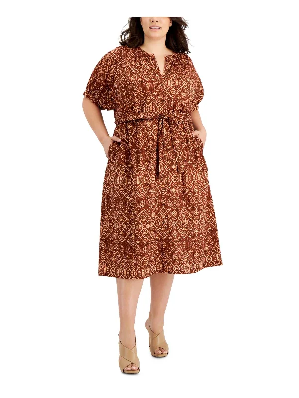 Amazing Deals Plus Womens Printed Midi Shirtdress