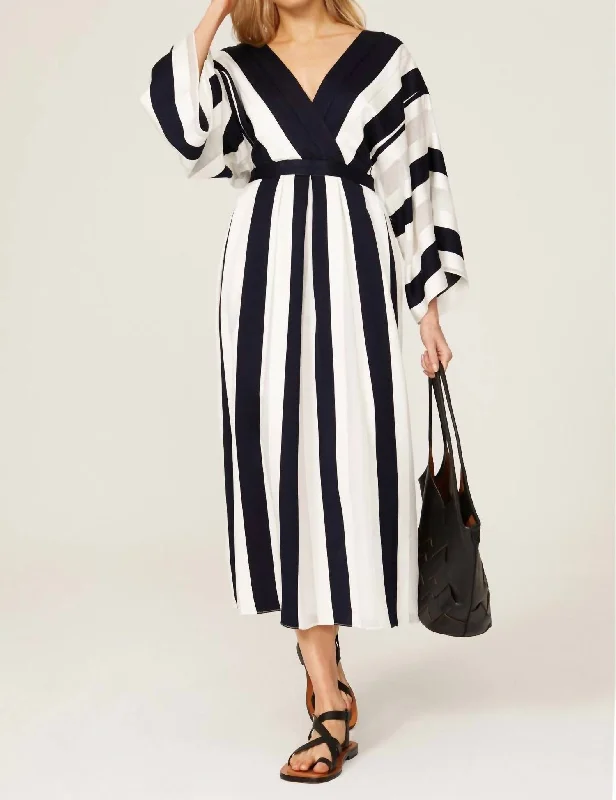 Lowest Price Striped Jacquard Kimono Midi Dress In Blue