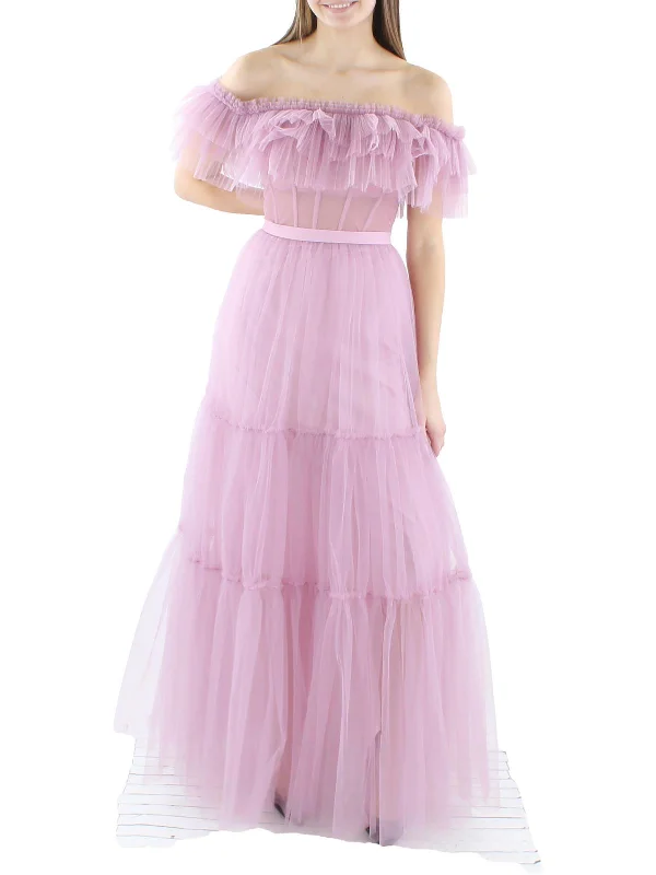Low Prices Womens Tiered Off-The-Shoulder Evening Dress