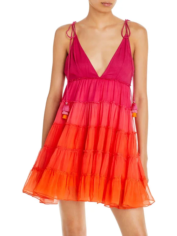 Flash Sale Womens Tiered Pom-Pom Fit & Flare Dress