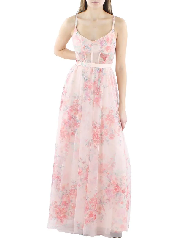 Midnight Madness Womens Floral Corset Evening Dress