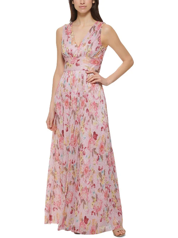 Act Now Womens Metallic Long Evening Dress