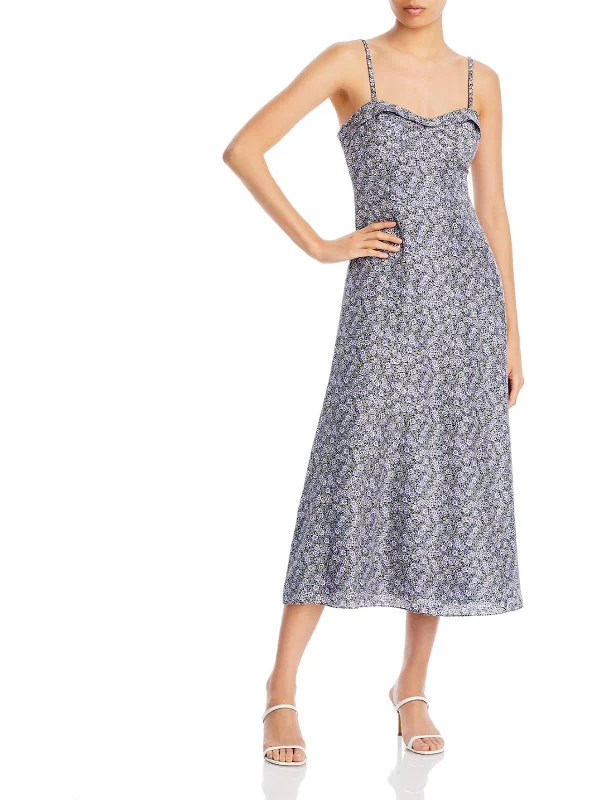 Anniversary Sale Womens Floral Print Tea Length Slip Dress