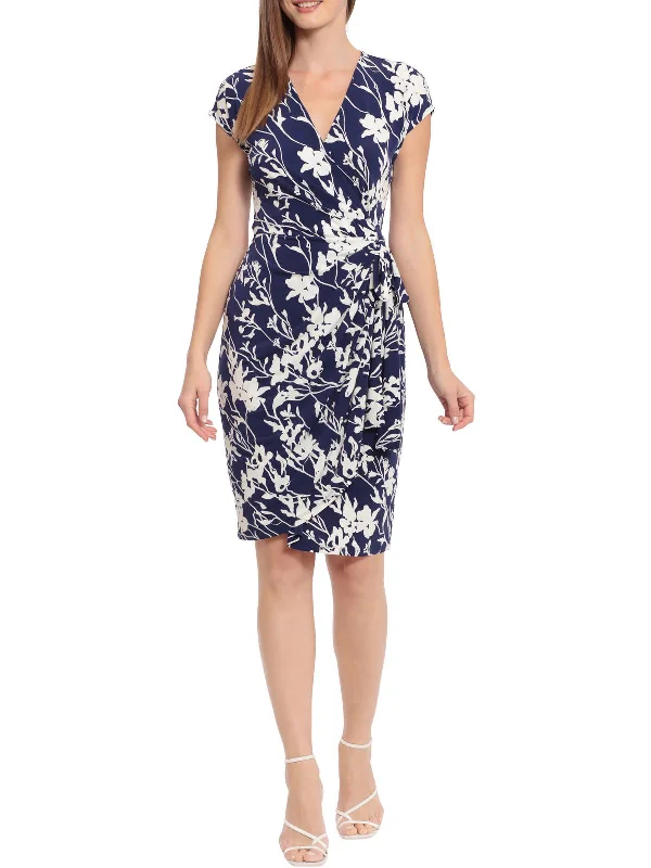 Can't Miss Womens Faux Wrap Printed Sheath Dress