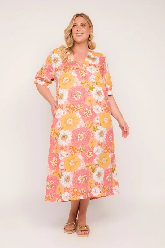 Instant Discount Kora A-Line Linen Midi Dress in Vienna