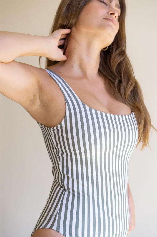Closeout The Supportive Square Neck One Piece - Matcha Stripe