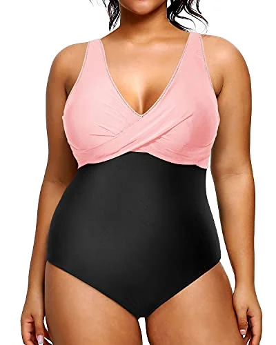 Price Drop Removable Padding Enhance Appearance Plus Size Swimsuit For Women-Pink And Black