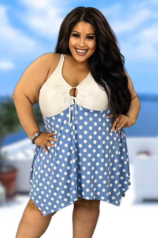 Last Chance SALE!! SWIM-Z {Curvy Swim Time} Indigo Polka Dot One Piece Swimsuit CURVY BRAND!!! EXTENDED PLUS SIZE 2X 3X4X 5X 6X