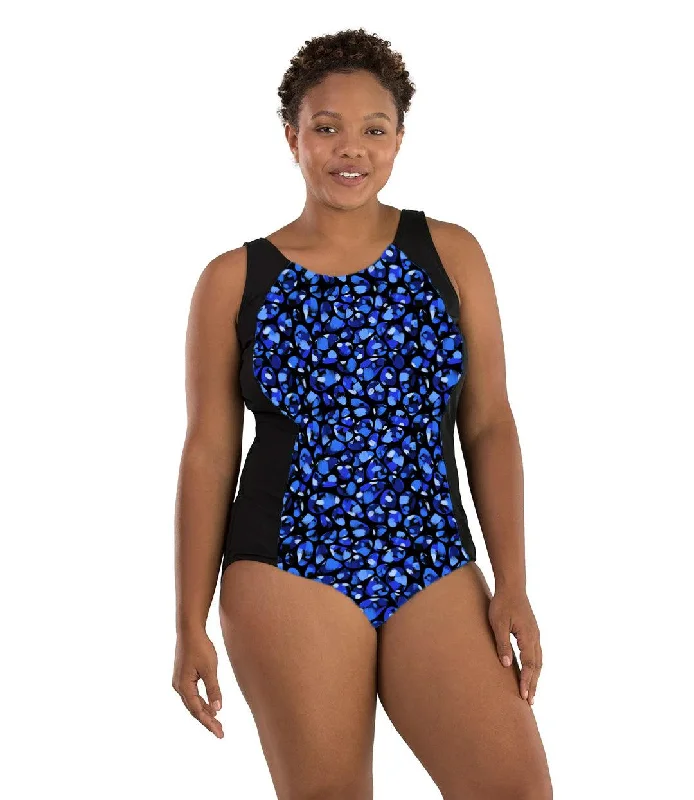 Great Bargains AquaSport Princess Seam Tanksuit - Tall - Ocean Blues Print Black