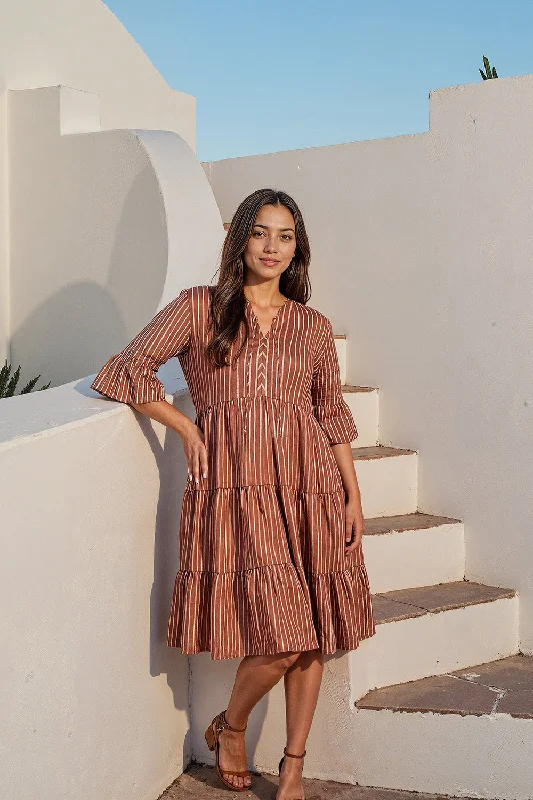 Lowest Price Scout Linen Tiered Dress in Nutmeg