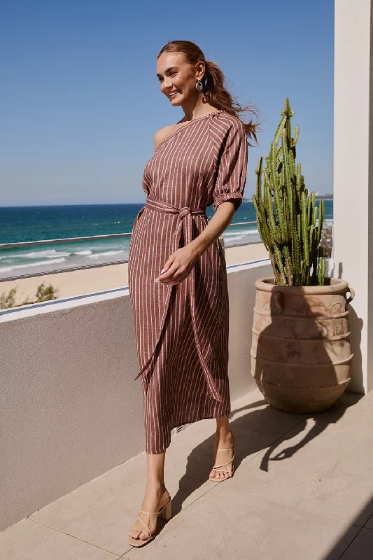 Low Prices Emma One Shoulder Dress in Nutmeg