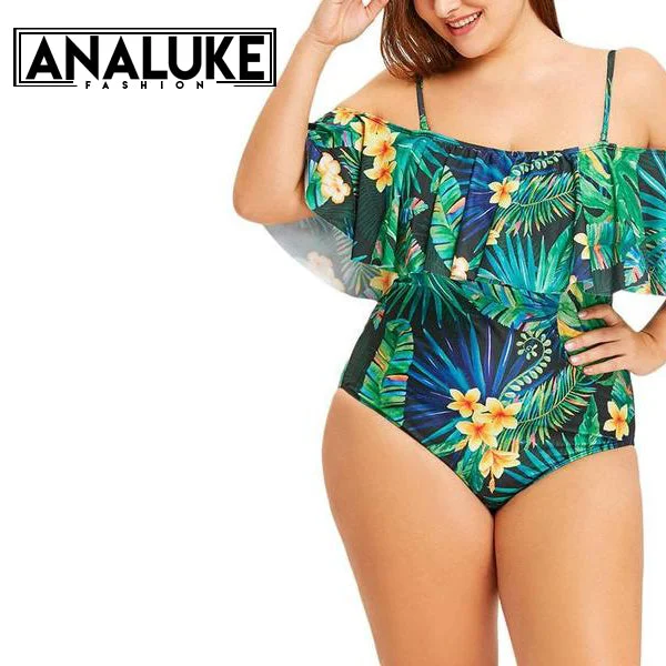 Price Blitz Plus Size Leaf Tropical Swimsuit