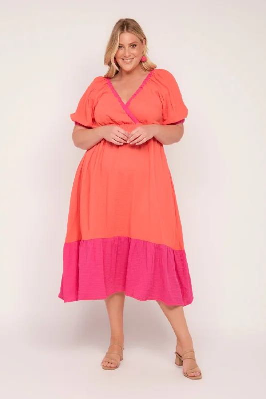 Bargain Prices Alison Crinkle Cotton Midi Dress in Sunset