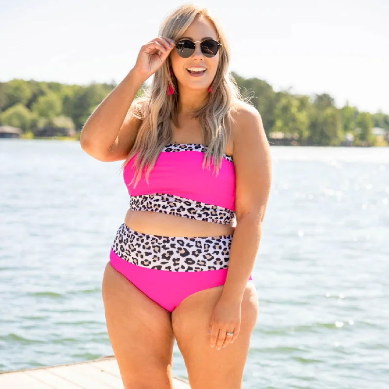Discount Deals Hidden Islands Swim Top, Neon Pink