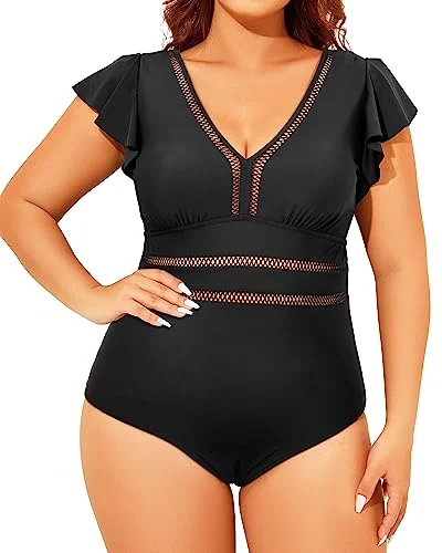 Online Only Plus Size Tummy Control Swimsuits Ruffle Swimwear