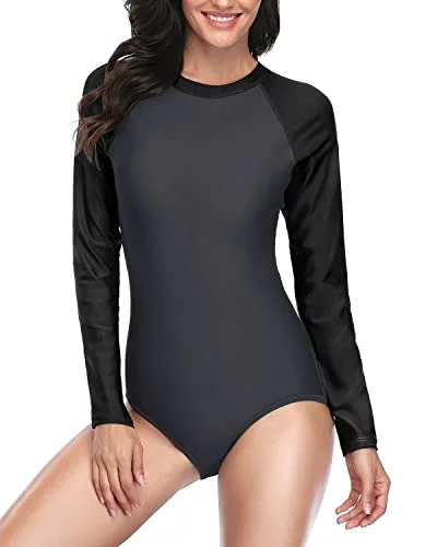 Limited Time Long Sleeve One Piece Swimsuit Upf 50 Rash Guard For Women-Grey And Black