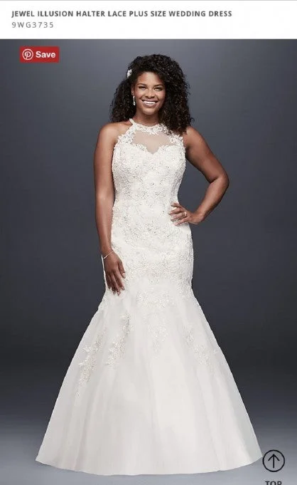 Anniversary Sale David's Bridal Jewel Illusion Halter Lace Plus Size Wedding Dress