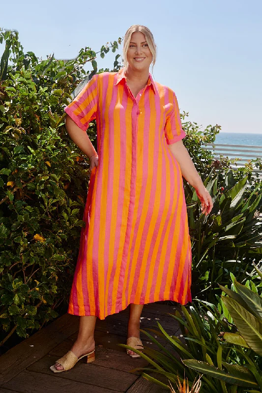 Act Now Gracie Linen Shirt Dress in Afterglow