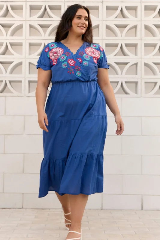 Super Sale Shari Embroidered Dress in Saleya Blue