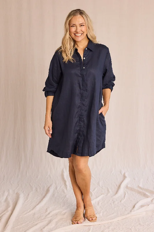 Massive Deals Anouk Linen Shirt Dress in Navy