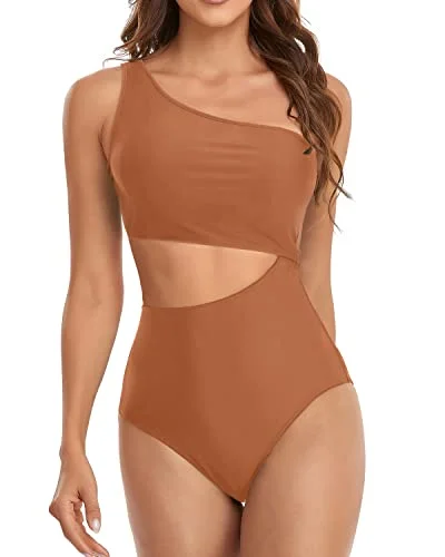 Today’s Deal Women's Deep Cutout One Piece Waisted Swimsuit Cutout Swimwear Monokini-Brown