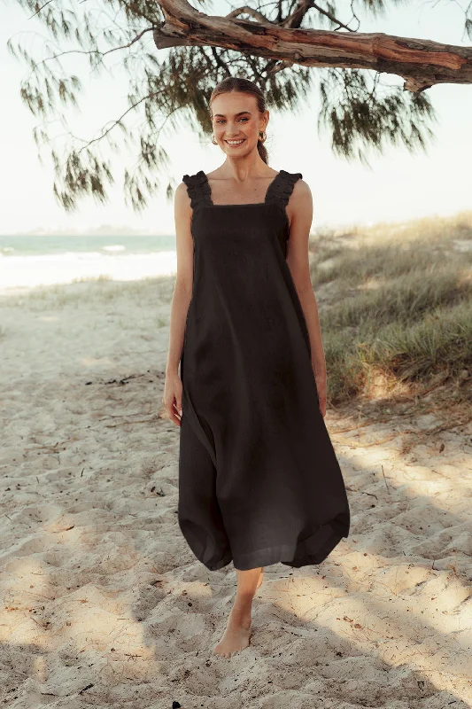 Price Buster Claire Maxi Linen Dress in Black