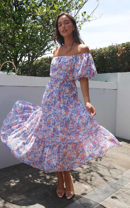 Daily Specials Zanetti Maxi Dress - Blue Multi Floral Texture