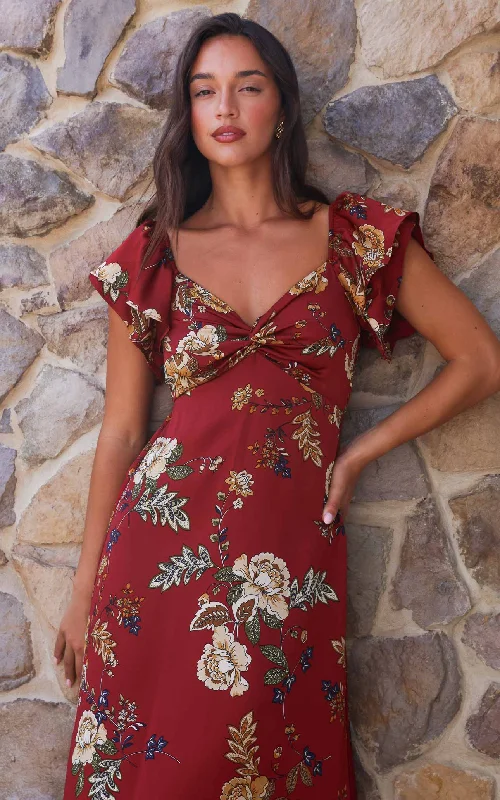 Year-End Sale In The Sky Maxi Dress - Wine Red Floral
