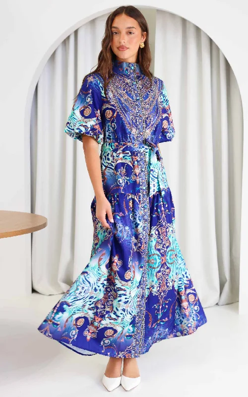 Flash Sale Sahara Night Sky Short Sleeve Maxi Dress - Blue Multi Print