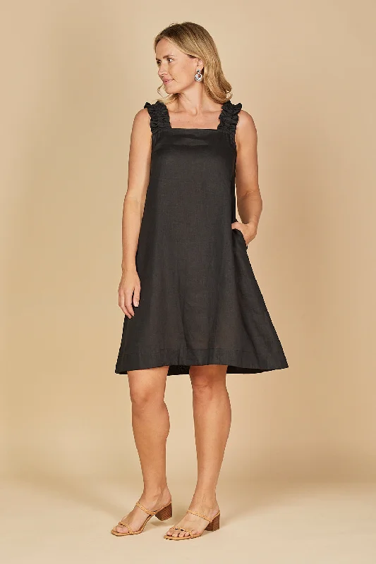 Limited Availability Claire Short Linen Dress in Black