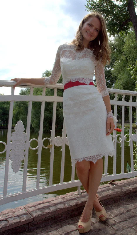 Limited Stock Other Apilat Fitted Short Wedding Dress with Lace Jacket