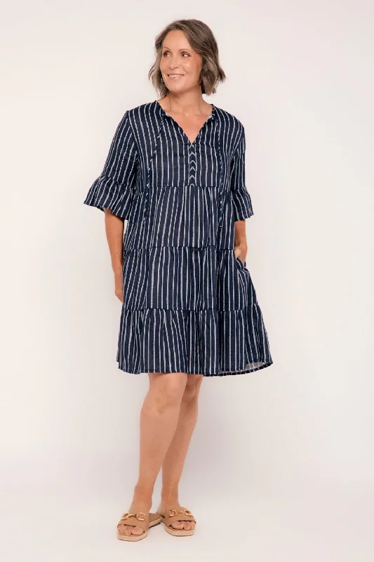 Special Savings Scout Linen Tiered Dress in Boathouse