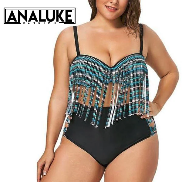 Super Savings Big Size Tassel High Waisted Swimsuit