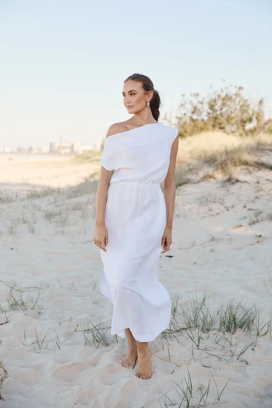 Best Deals Alice Linen Drop Shoulder Dress in White