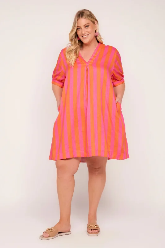 Buy More, Save More Kora A-Line Puff Sleeve Linen Dress in Afterglow