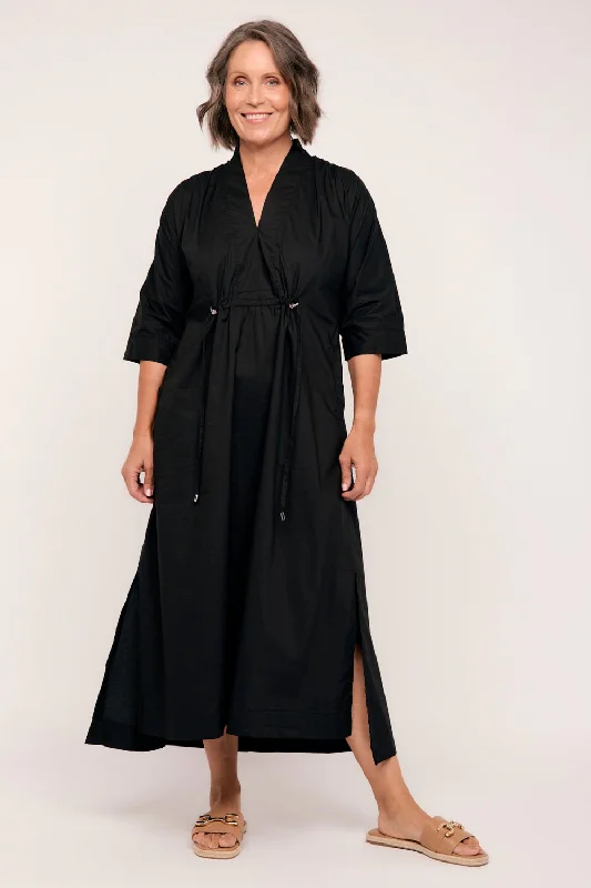 Savings Alert Finley Poplin Kaftan Dress in Black