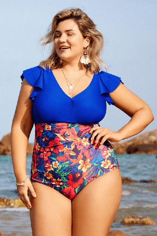 Friends and Family Sale HN Women Plus Size Ruched Bathing Suit V-Neck Padded Teddy Swimwear