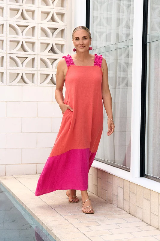 Early Access Claire Crinkle Cotton Maxi Dress in Sunset