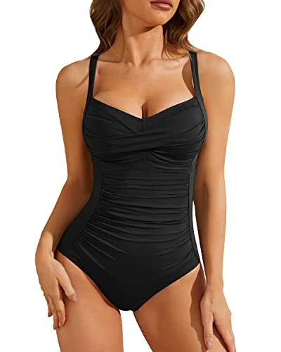 Stock Clearance Women's Retro Vintage Bathing Suit Twist-Front Swimsuits-Black