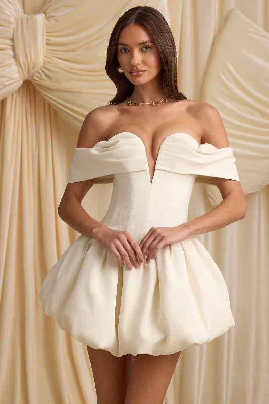 Shop and Save Off-Shoulder Layered Bubble Hem Corset Mini Dress in Ivory