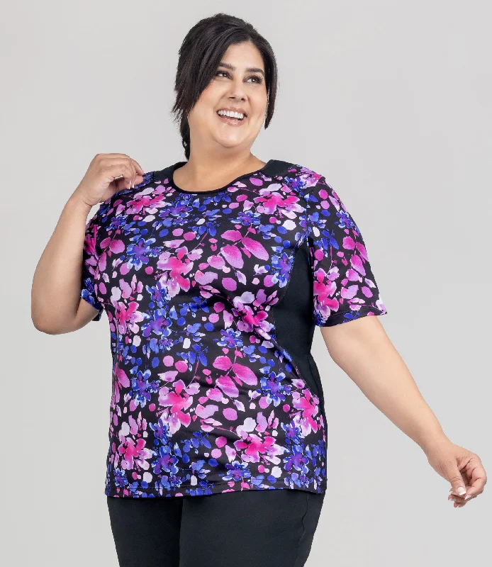 Big Discounts AquaSport Color Block Swim Tee Floral Elegance Print Black