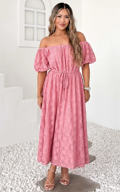 Super Sale Nara Midi Dress - Rose Pink Lace