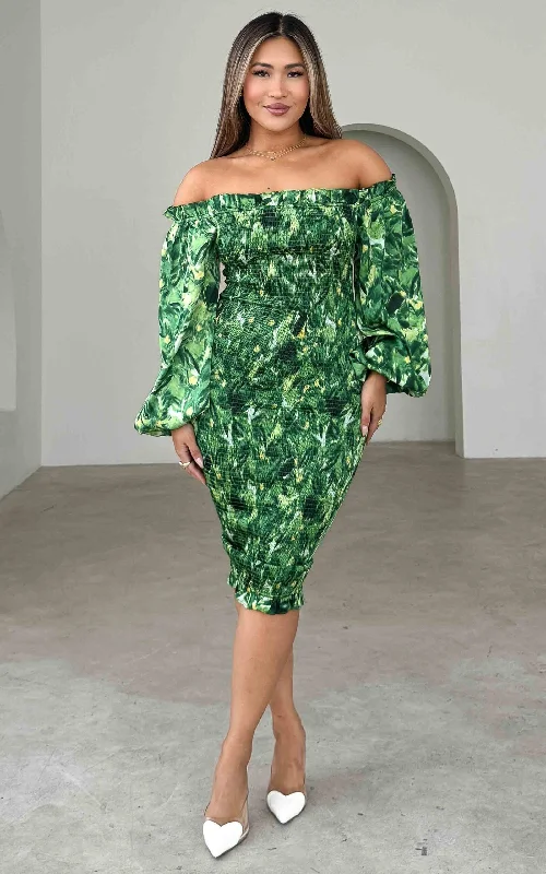 Exclusive Savings Alicia Midi Dress - Green Print