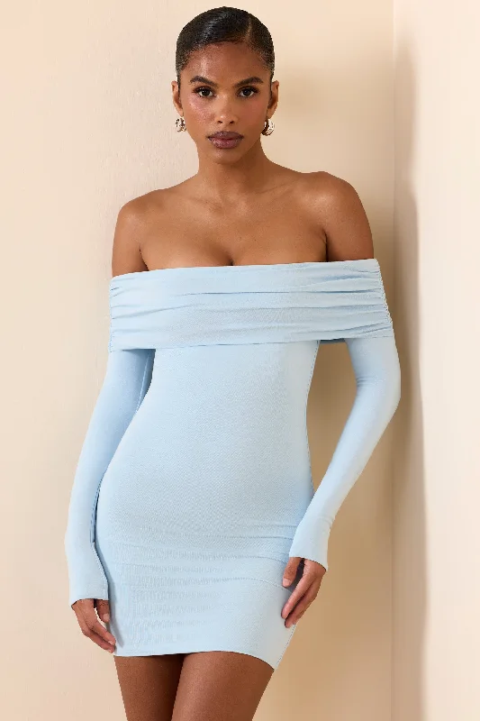 Members Only Modal Off-Shoulder Mini Dress in Ice Blue