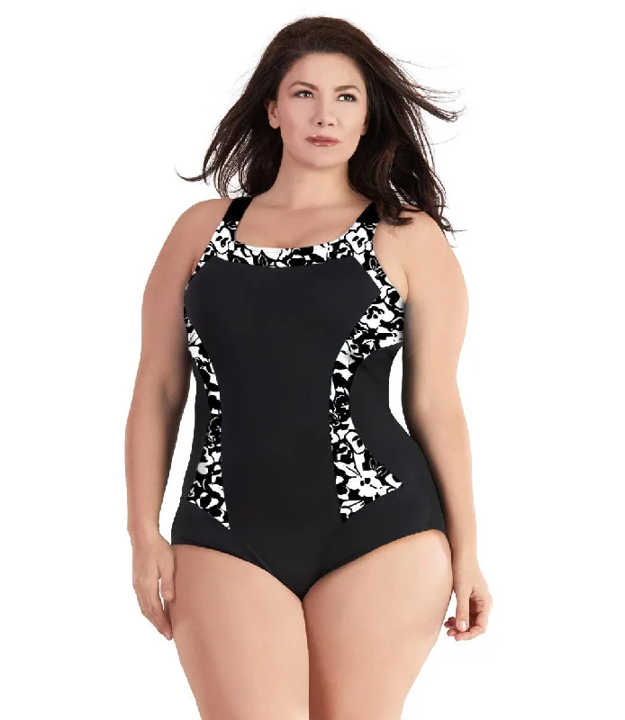 TIME-Limited Offer QuikEnergy Color Block Tank Suit Hibiscus Black