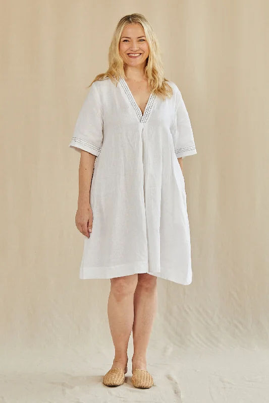 Daily Deals Kora A-Line Linen Dress in Coconut